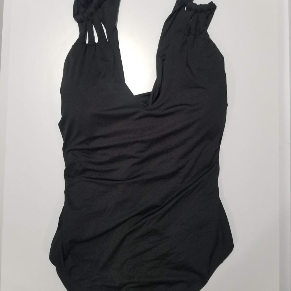 Becca Etc Plus Size Cross-Back Swimsuit - Black 3X - Picture 5 of 10